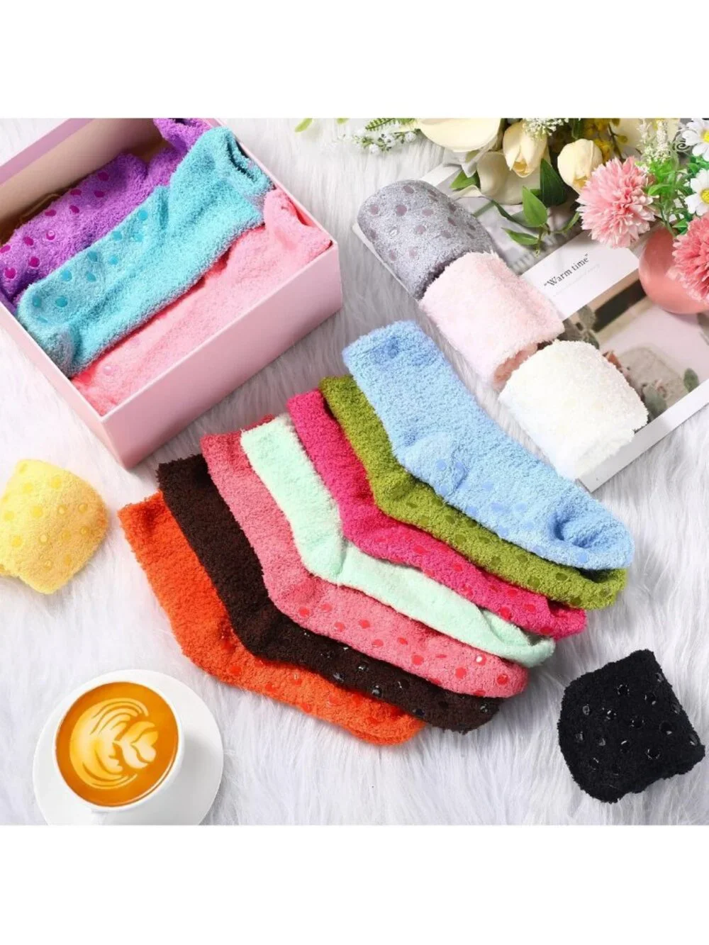 Cozy 30-Pack Women's Fuzzy Non-Slip Socks with Grips - Perfect for Winter Warmth